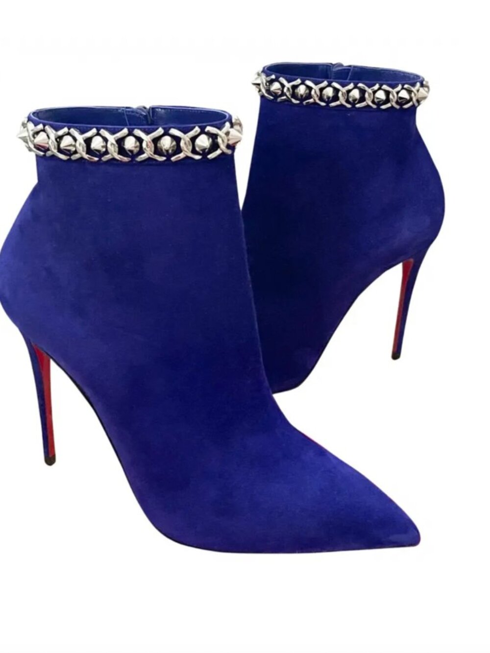 Christian Louboutin Chained Blue Suede Spiked Ankle boots booties